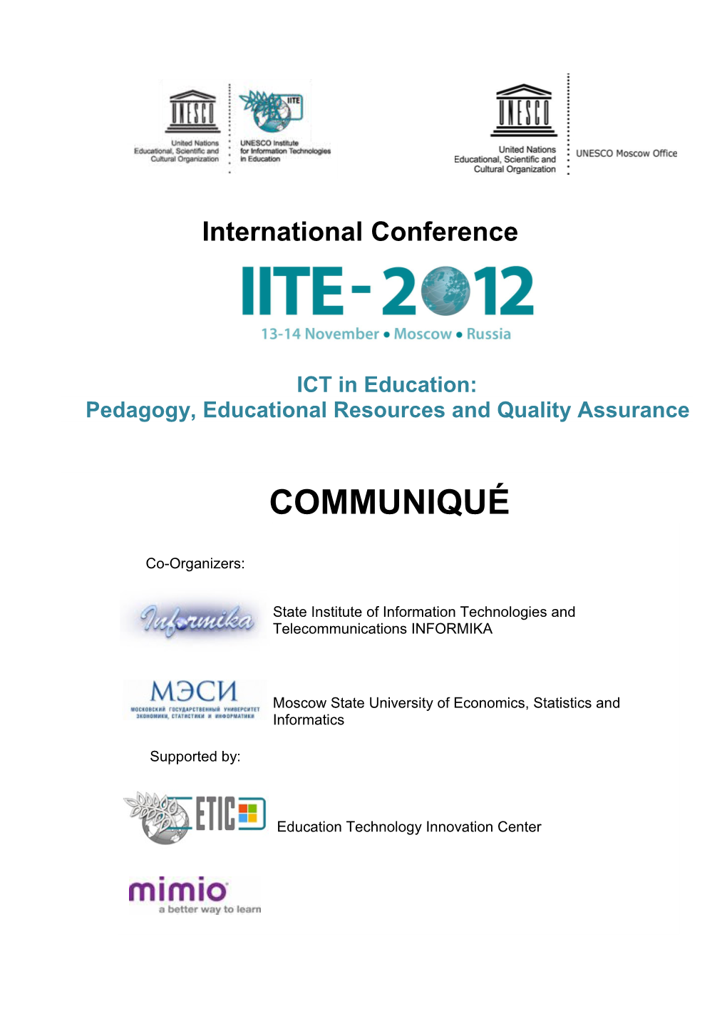 UNESCO IITE Conference Communique