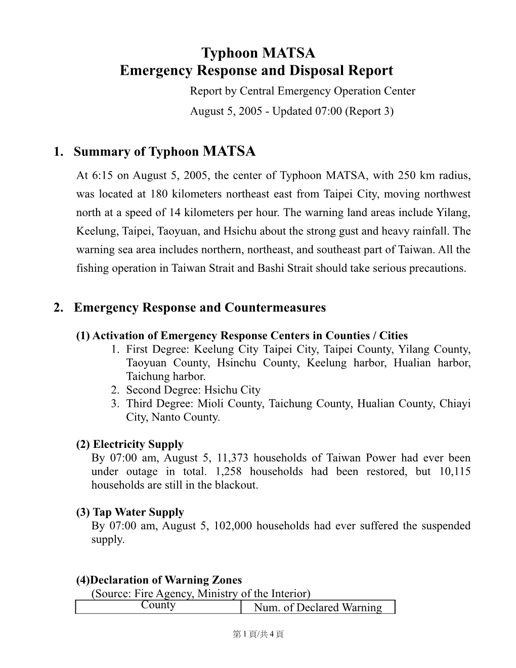 Emergency Response and Disposal Report