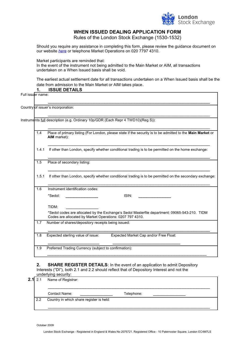 When Issued Dealing Application Form