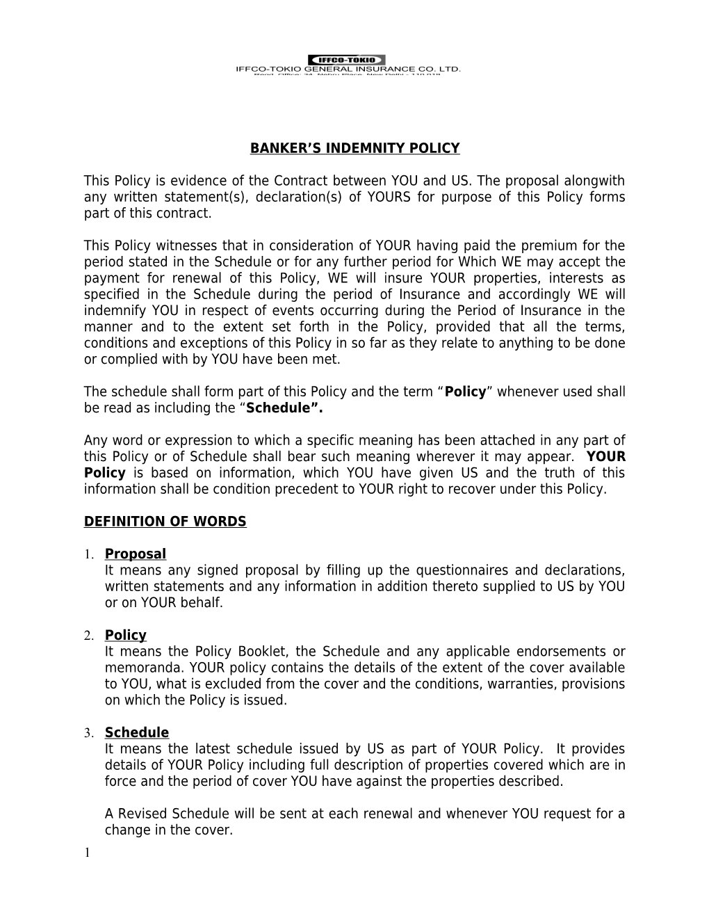 Banker S Indemnity Policy