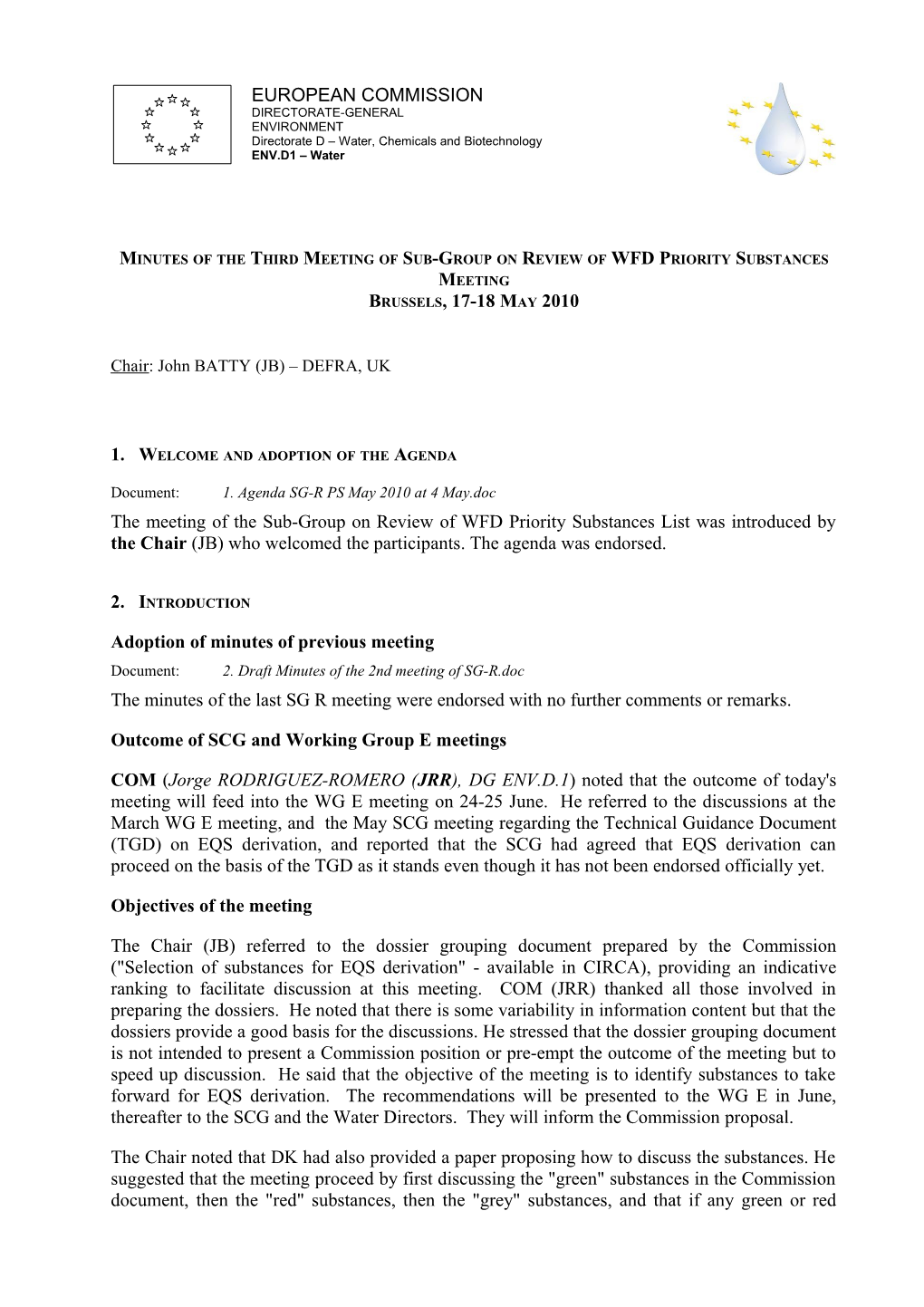 Minutes of the Third Meeting of Sub-Group on Review of WFD Priority Substances Meeting