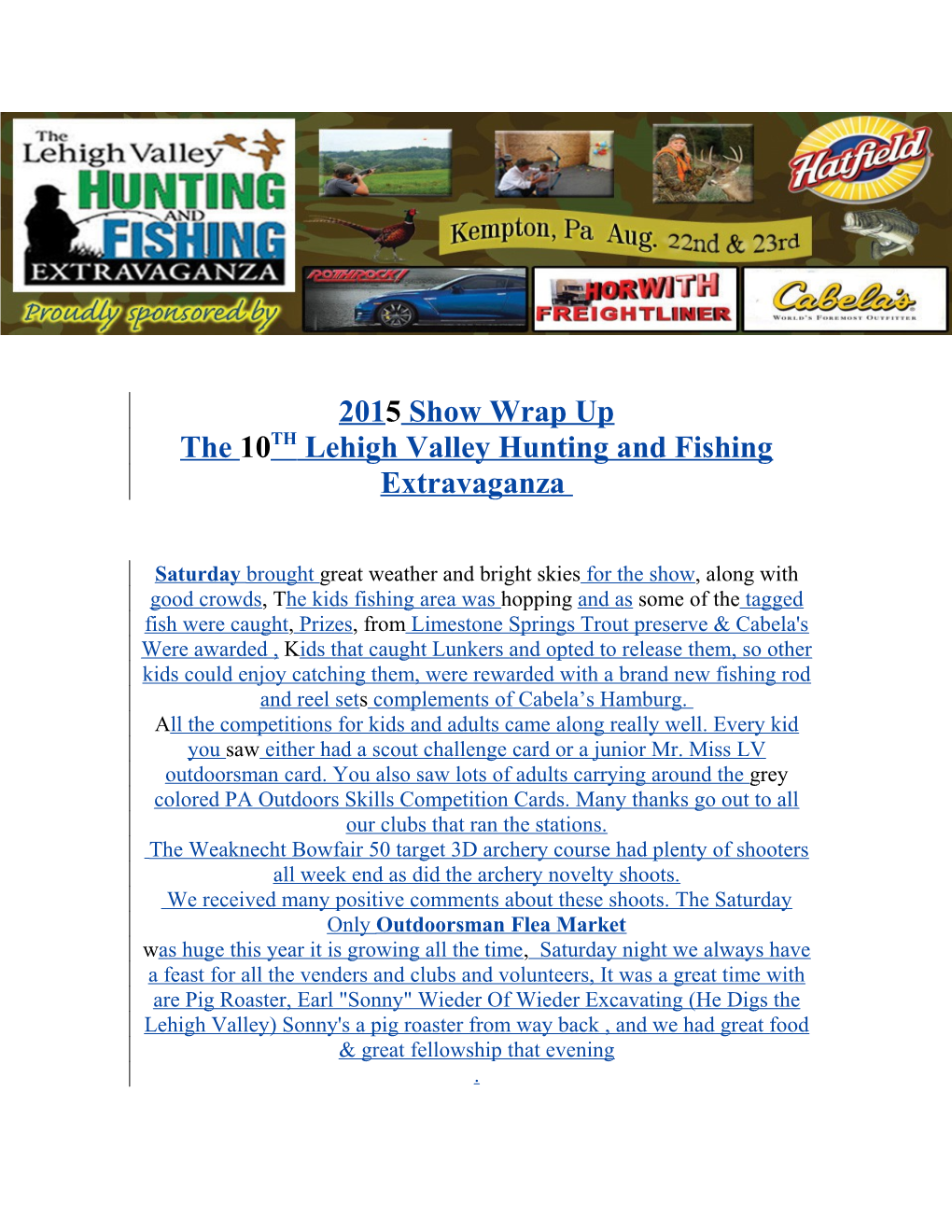 The 10TH Lehigh Valley Hunting and Fishing Extravaganza