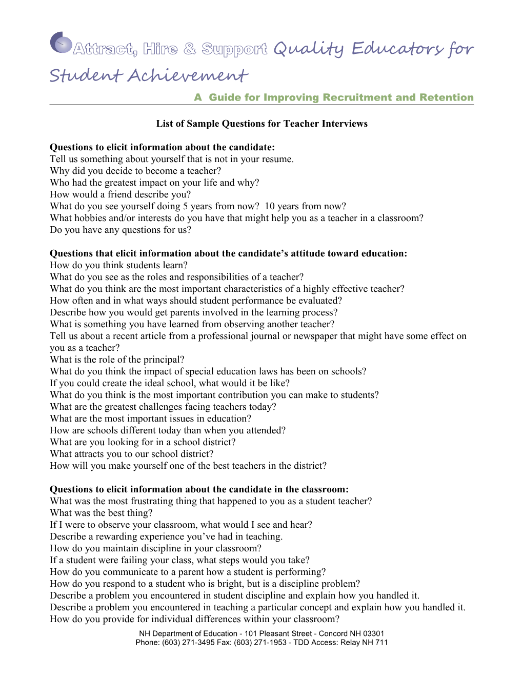 List of Sample Questions for Teacher Interviews