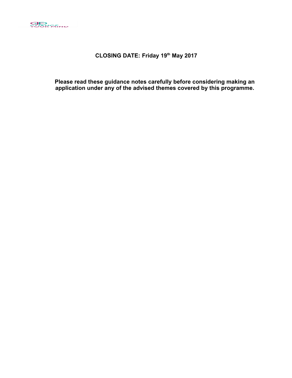 CLOSING DATE: Friday 19Th May 2017