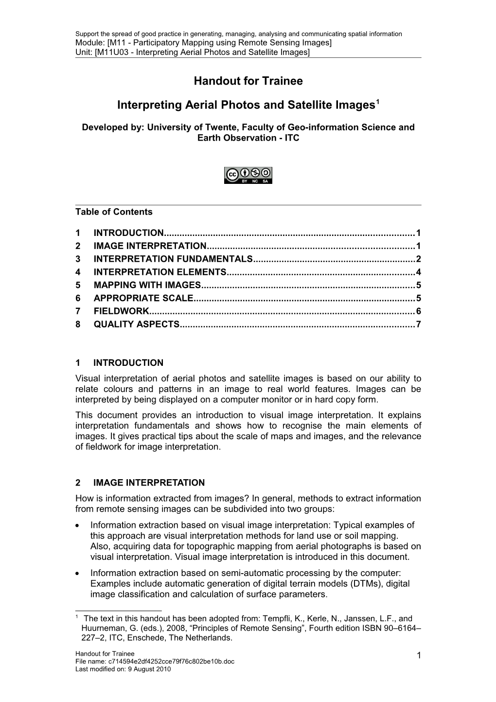 Handout for Trainee - Interpreting Aerial Photos and Satellite Images