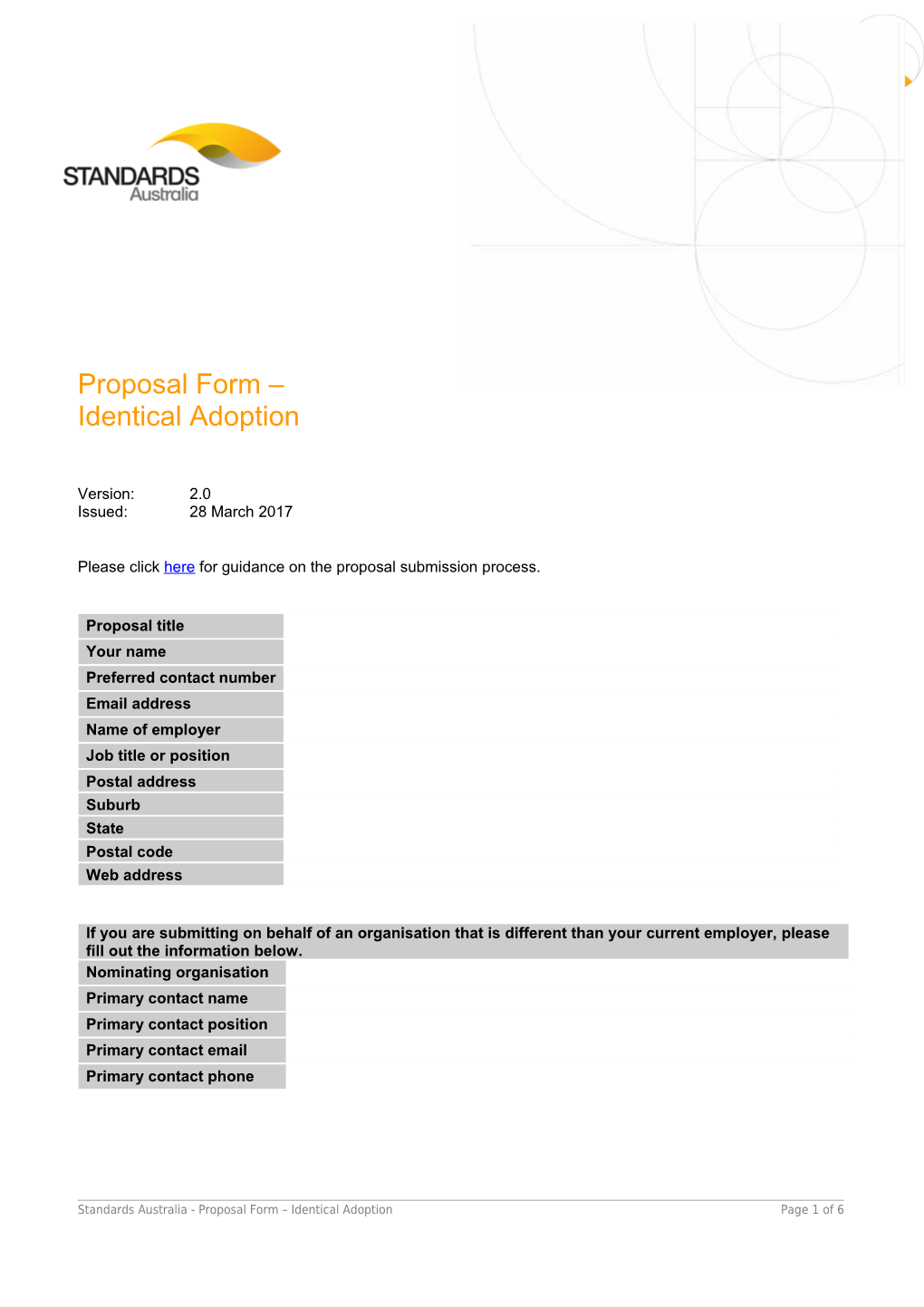 Proposal Form - Identical Adoption