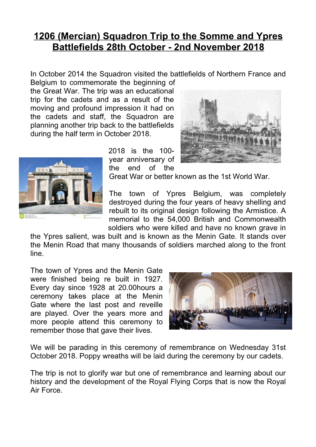 1206 (Mercian) Squadron Trip to the Somme and Ypres Battlefields 28Th October - 2Nd November
