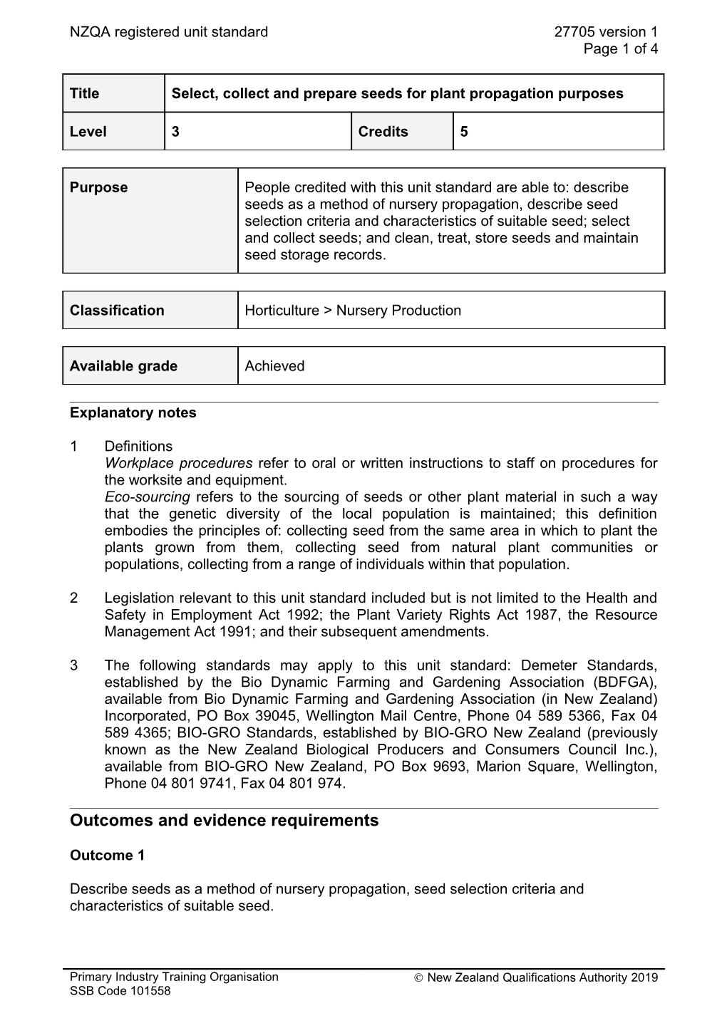 27705 Select, Collect and Prepare Seeds for Plant Propagation Purposes