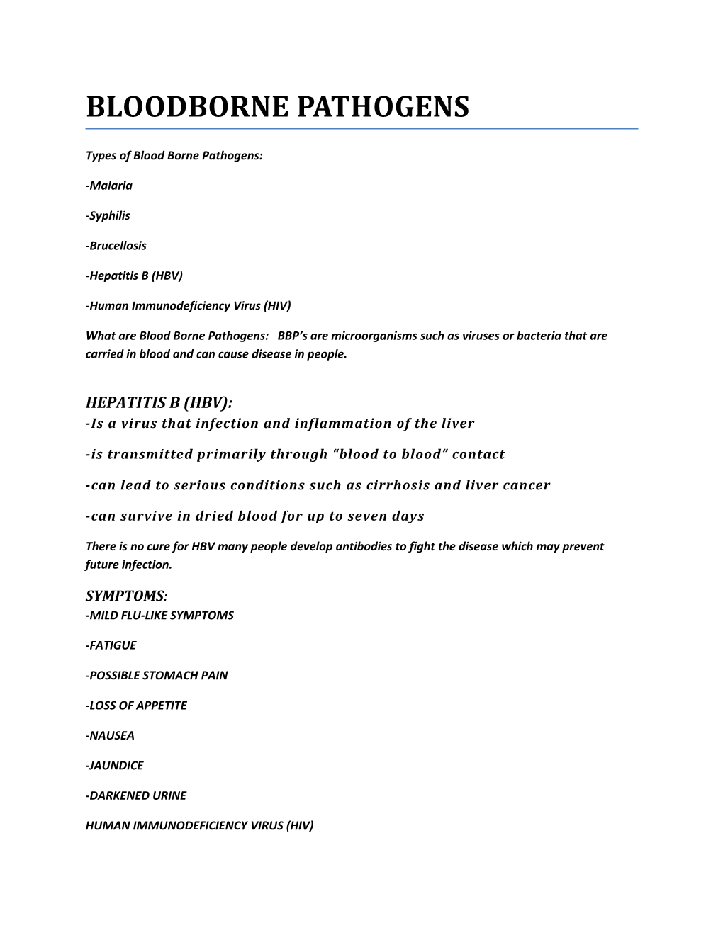 Types of Bloodborne Pathogens