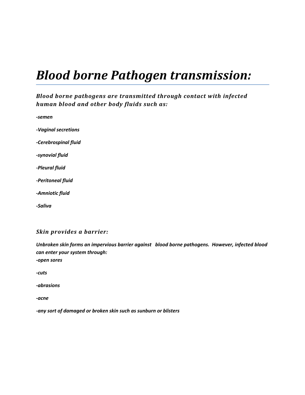 Types of Bloodborne Pathogens