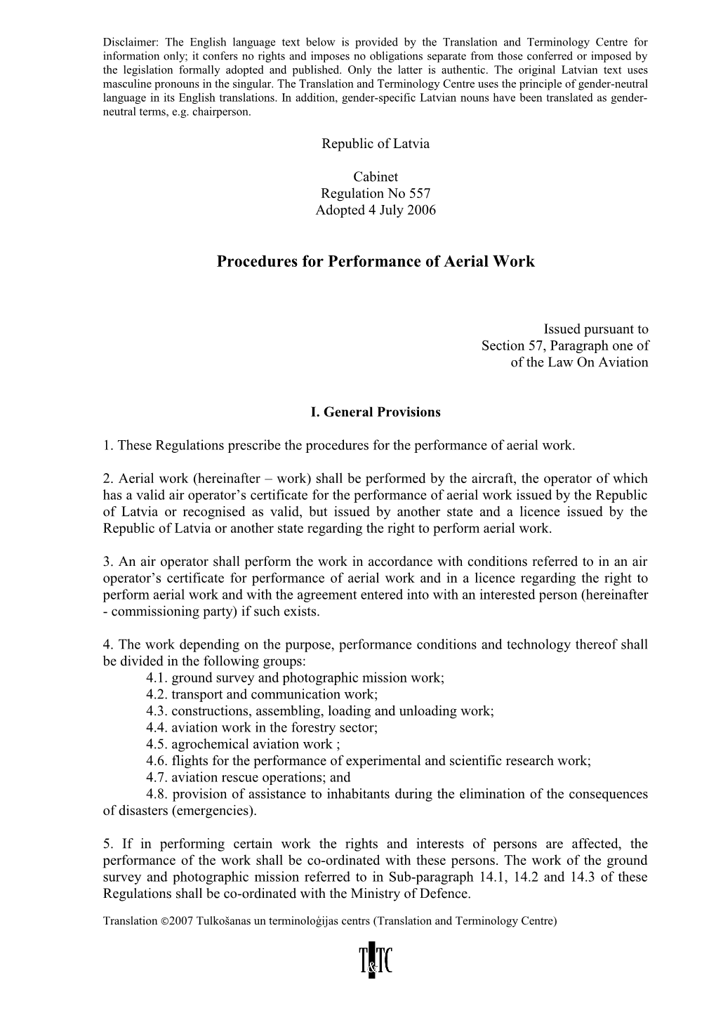 Procedures for Performance of Aerial Work