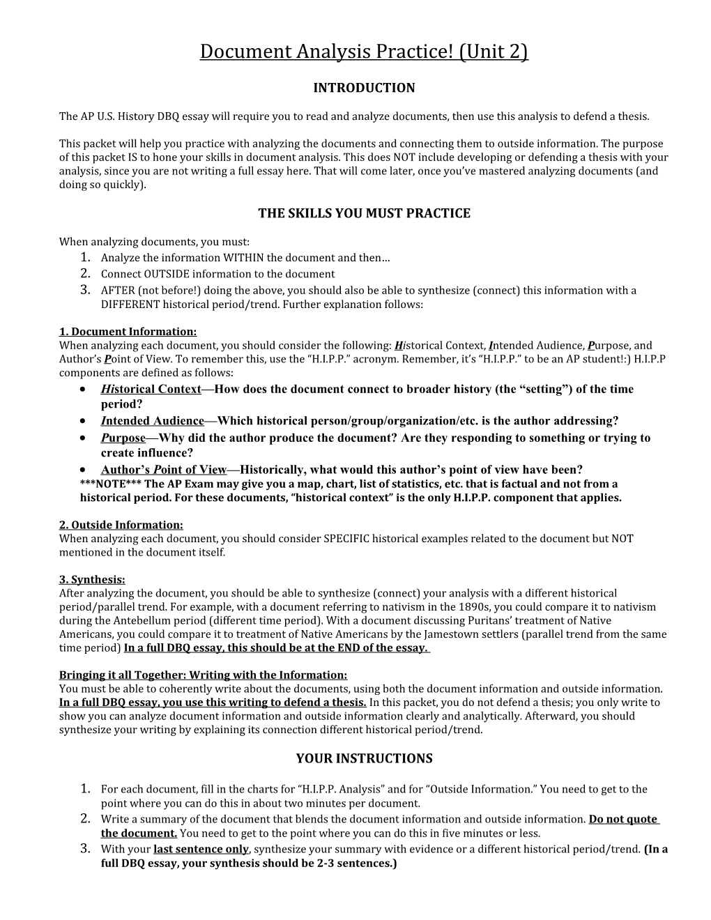 Document Analysis Practice! (Unit 2)