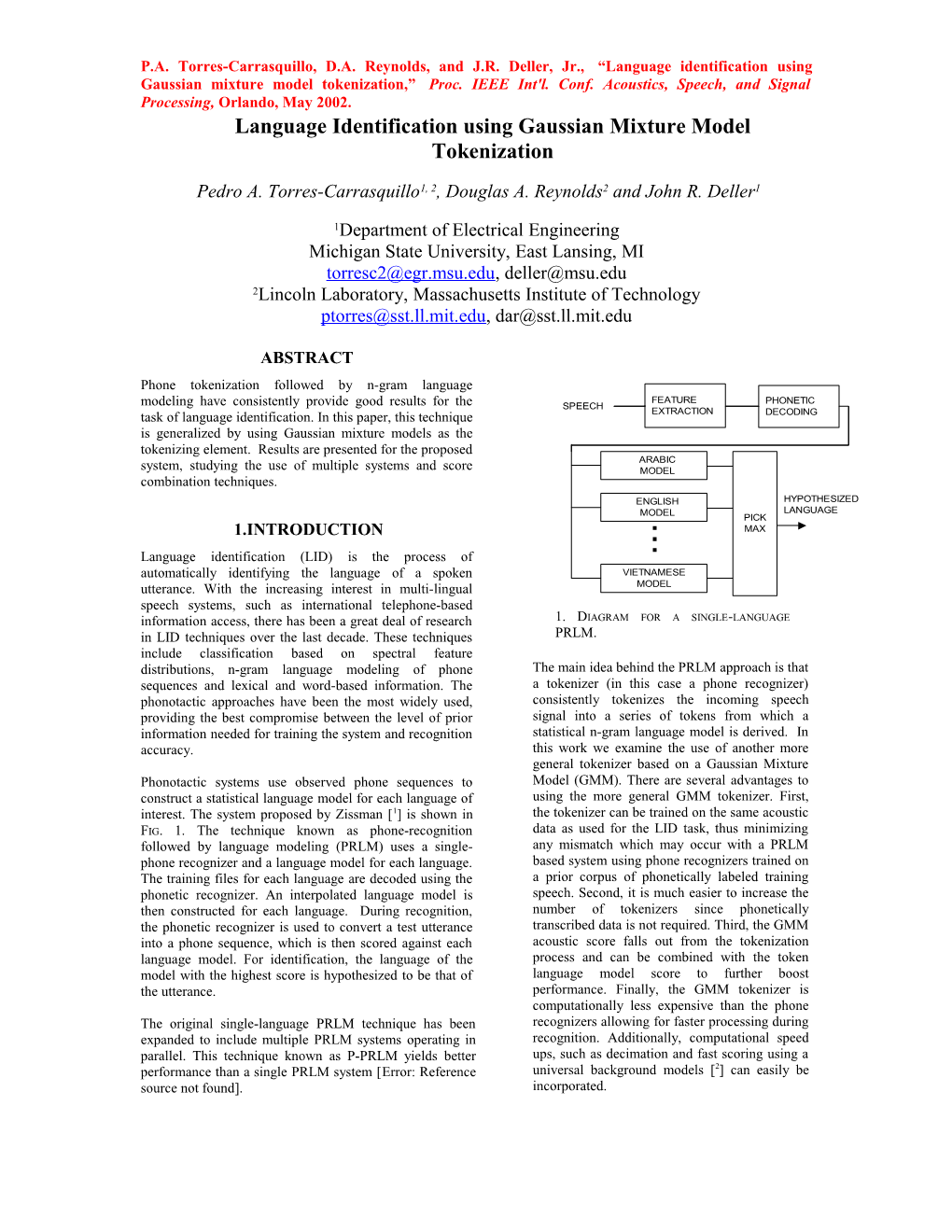 Language Identification Using Gaussian Mixture Model Tokenization