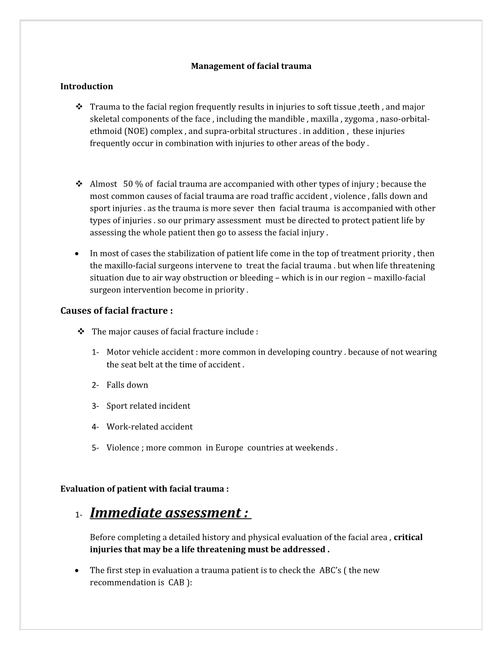 Management of Facial Trauma