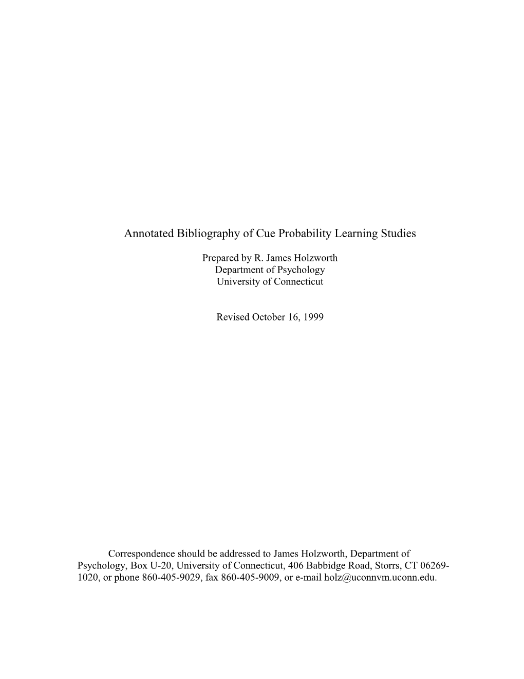 Annotated Bibliography of Cue Probability Learning Studies