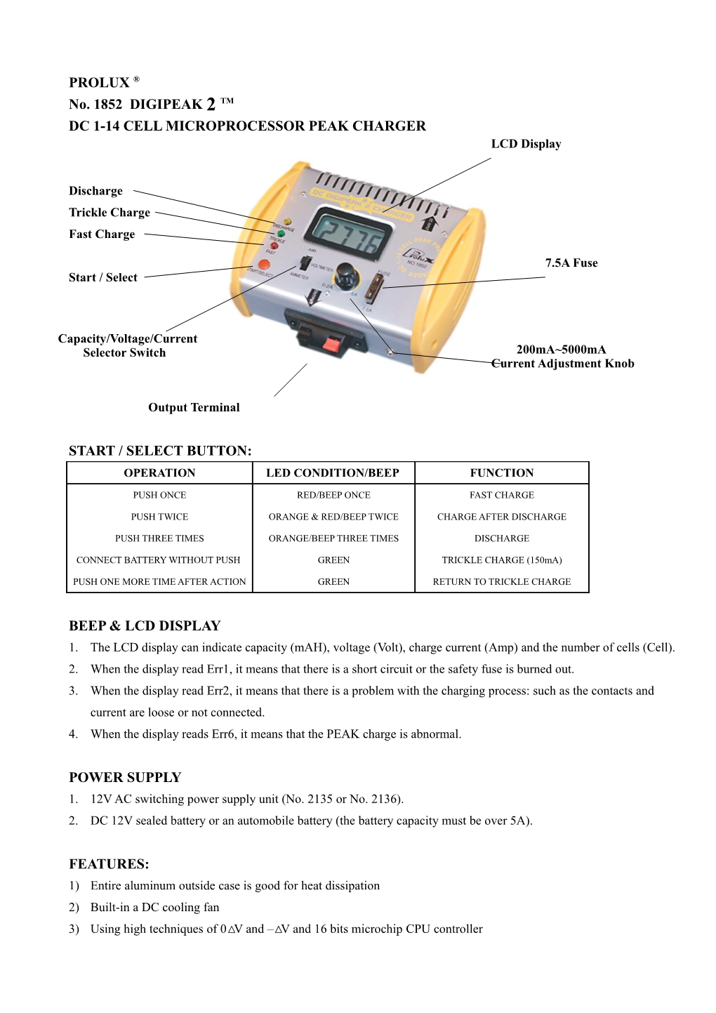 Dc 1-14 Cell Microprocessor Peak Charger