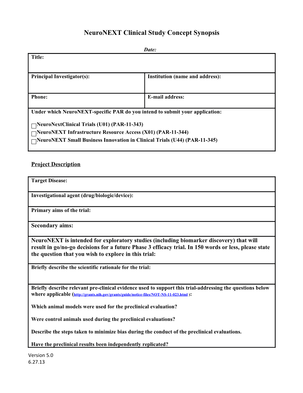 Neuronext Clinical Study Concept Synopsis