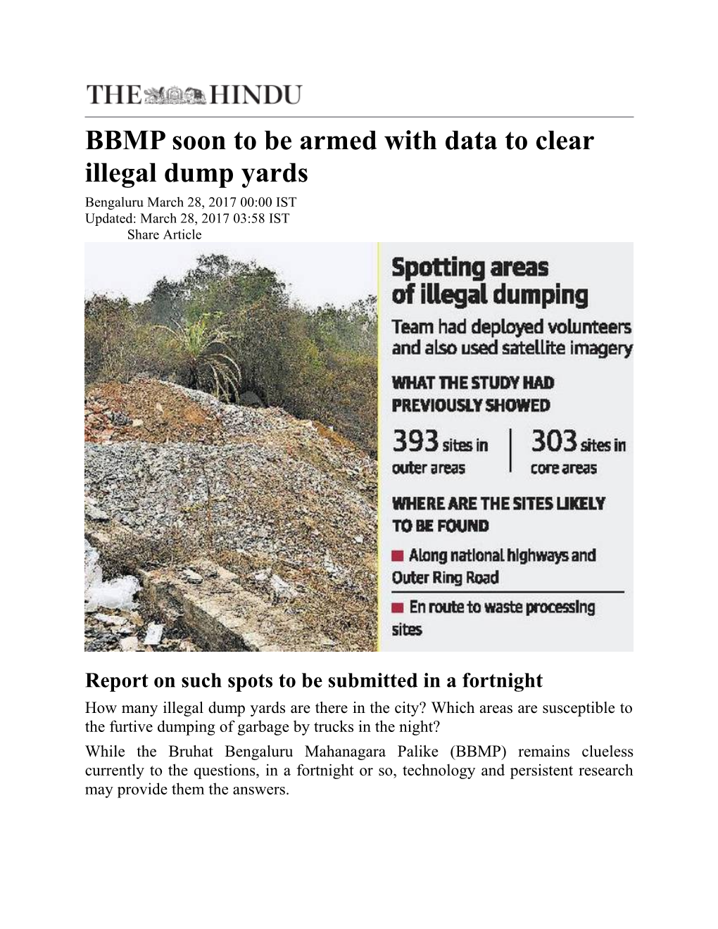 BBMP Soon to Be Armed with Data to Clear Illegal Dump Yards