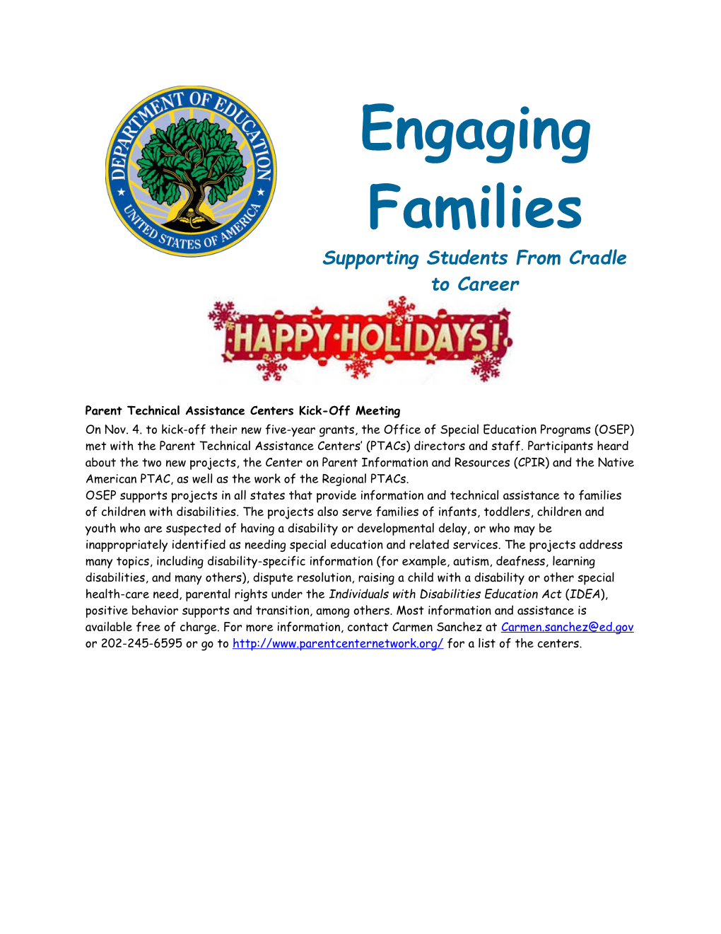 Engaging Families: Supporting Students from Cradle to Career, Volume III, Issue 3, Winter