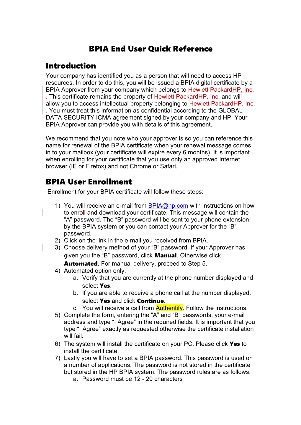 BPIA End User Quick Reference