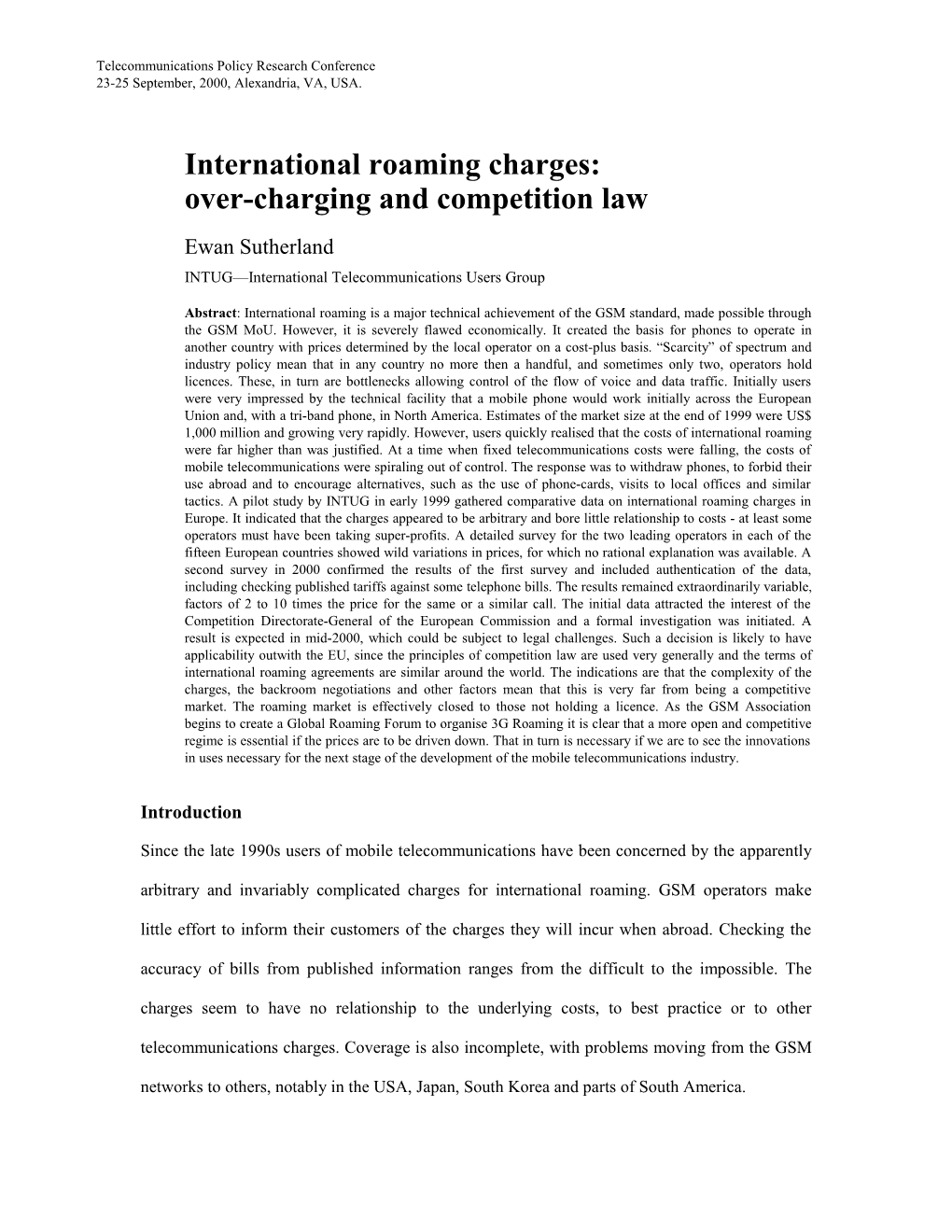 International Roaming Charges: Over-Charging and Competition Law