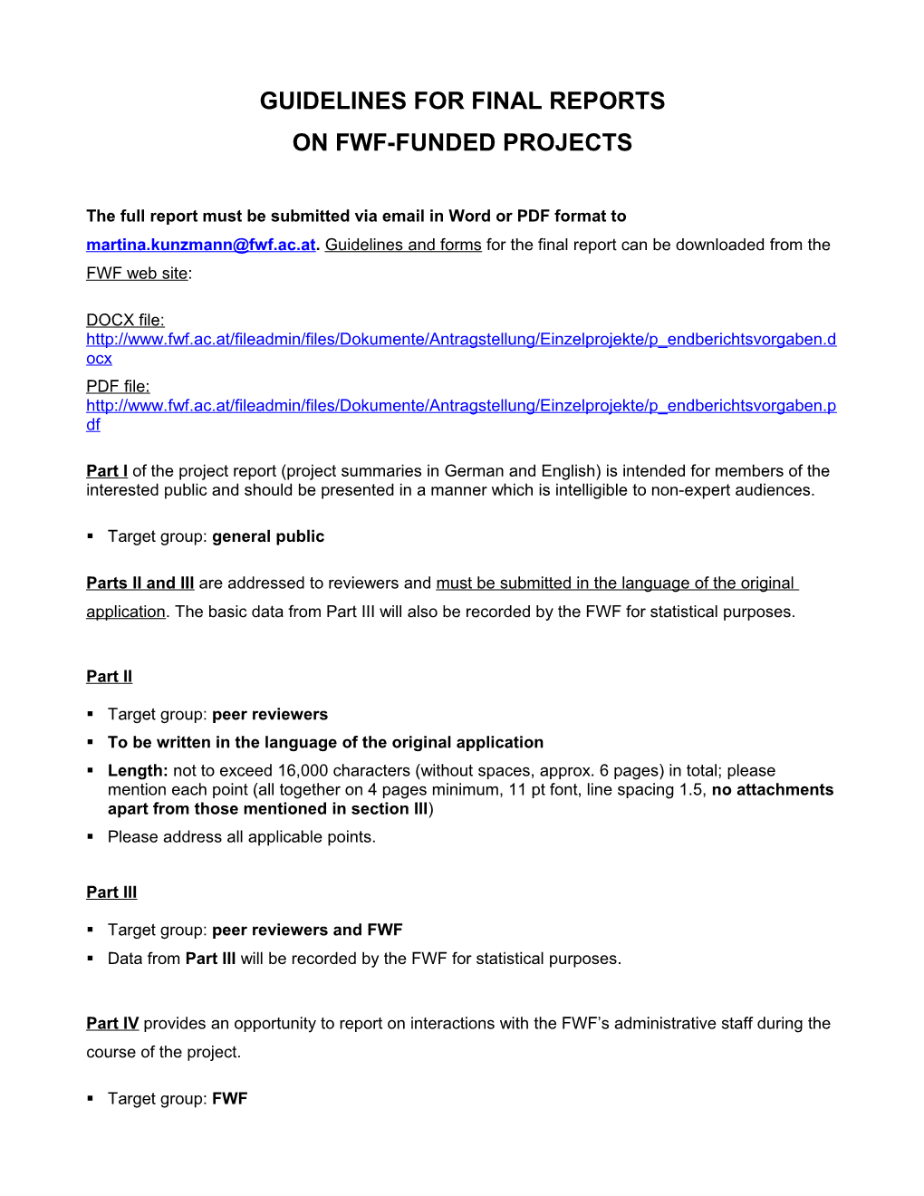 Guidelinesforfinalreports Onfwf-Fundedprojects