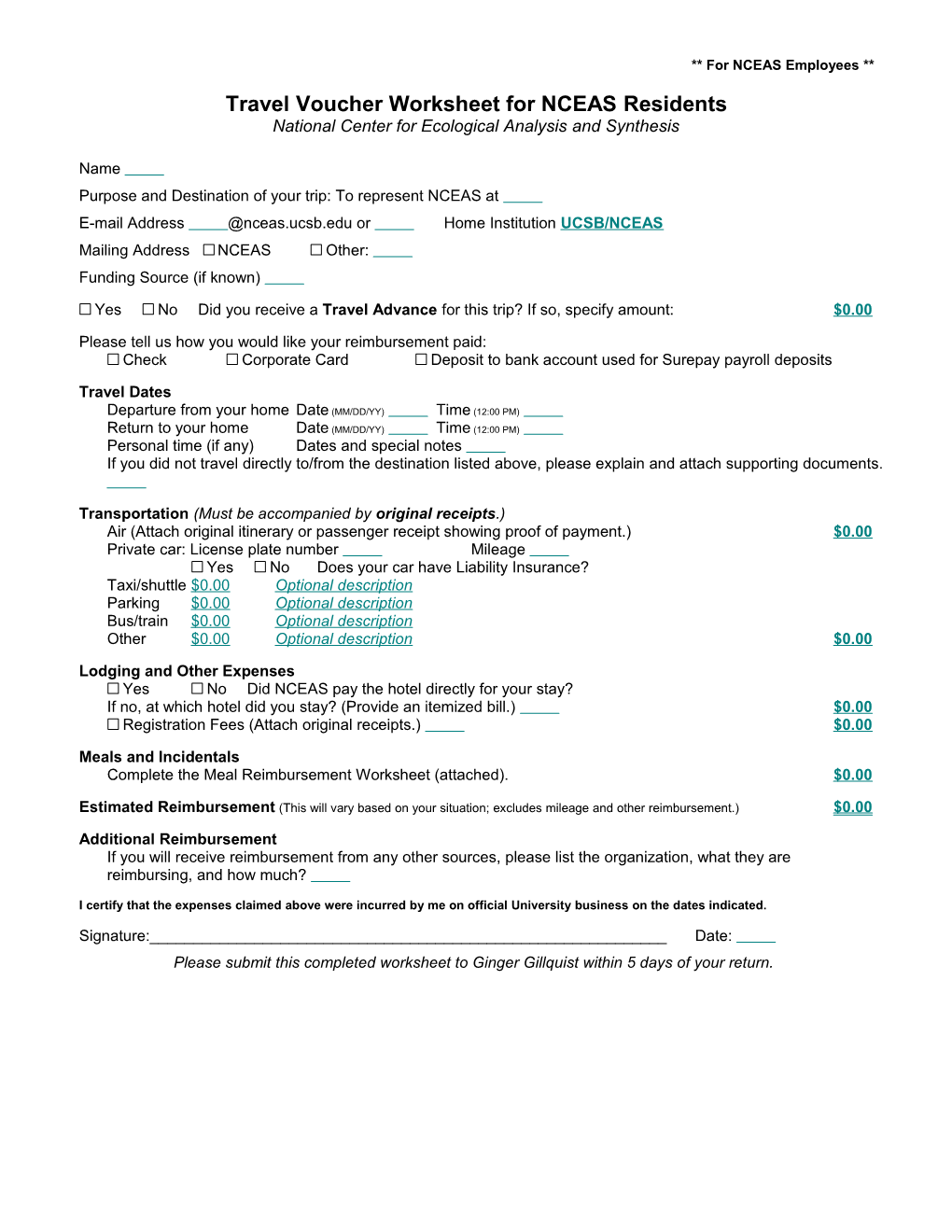 Travel Voucher Worksheet