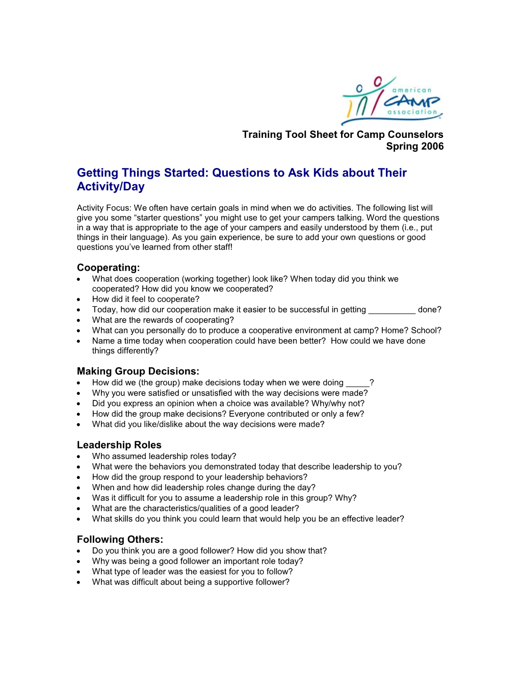 Getting Things Started: Questions to Ask Kids About Their Activity/Day