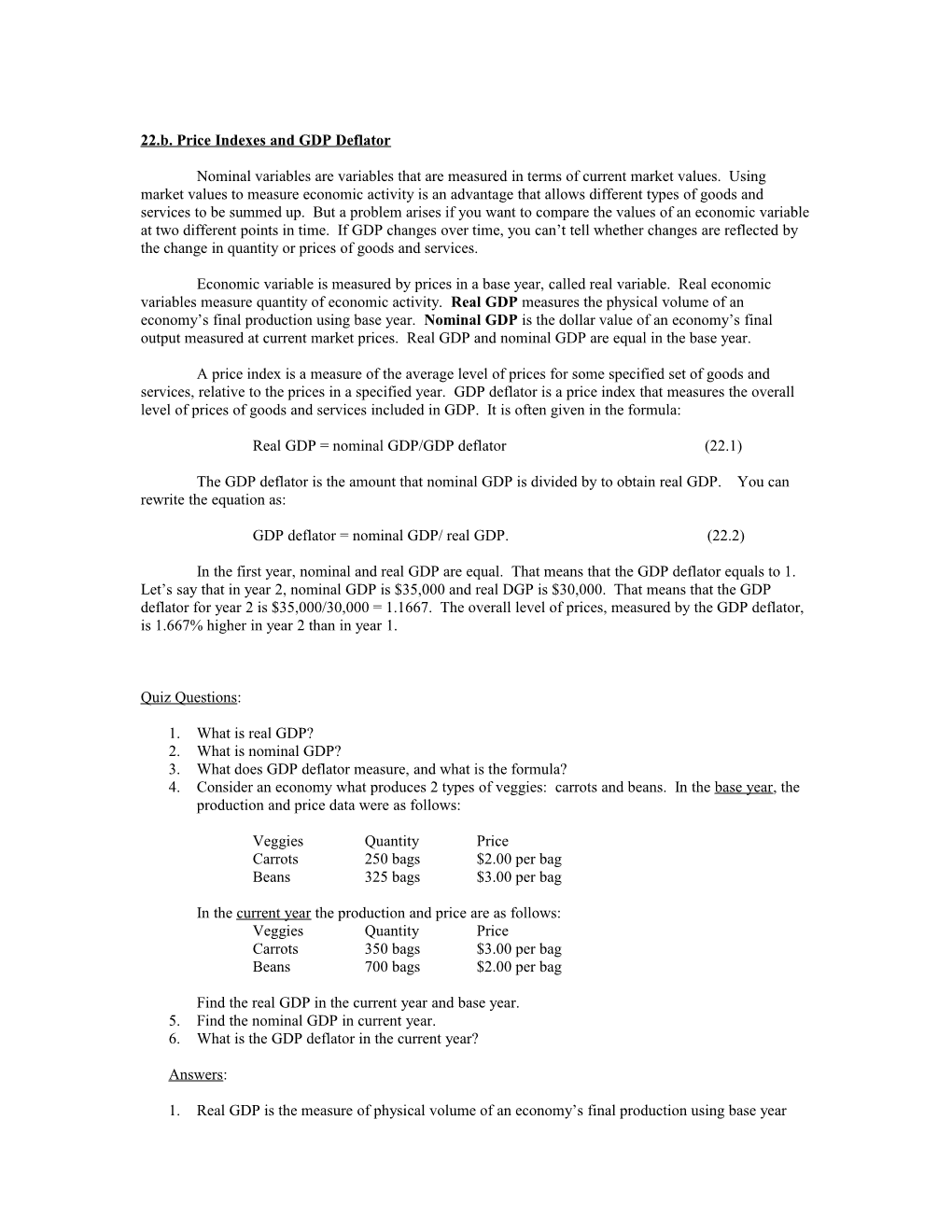 22.B. Price Indexes and GDP Deflator