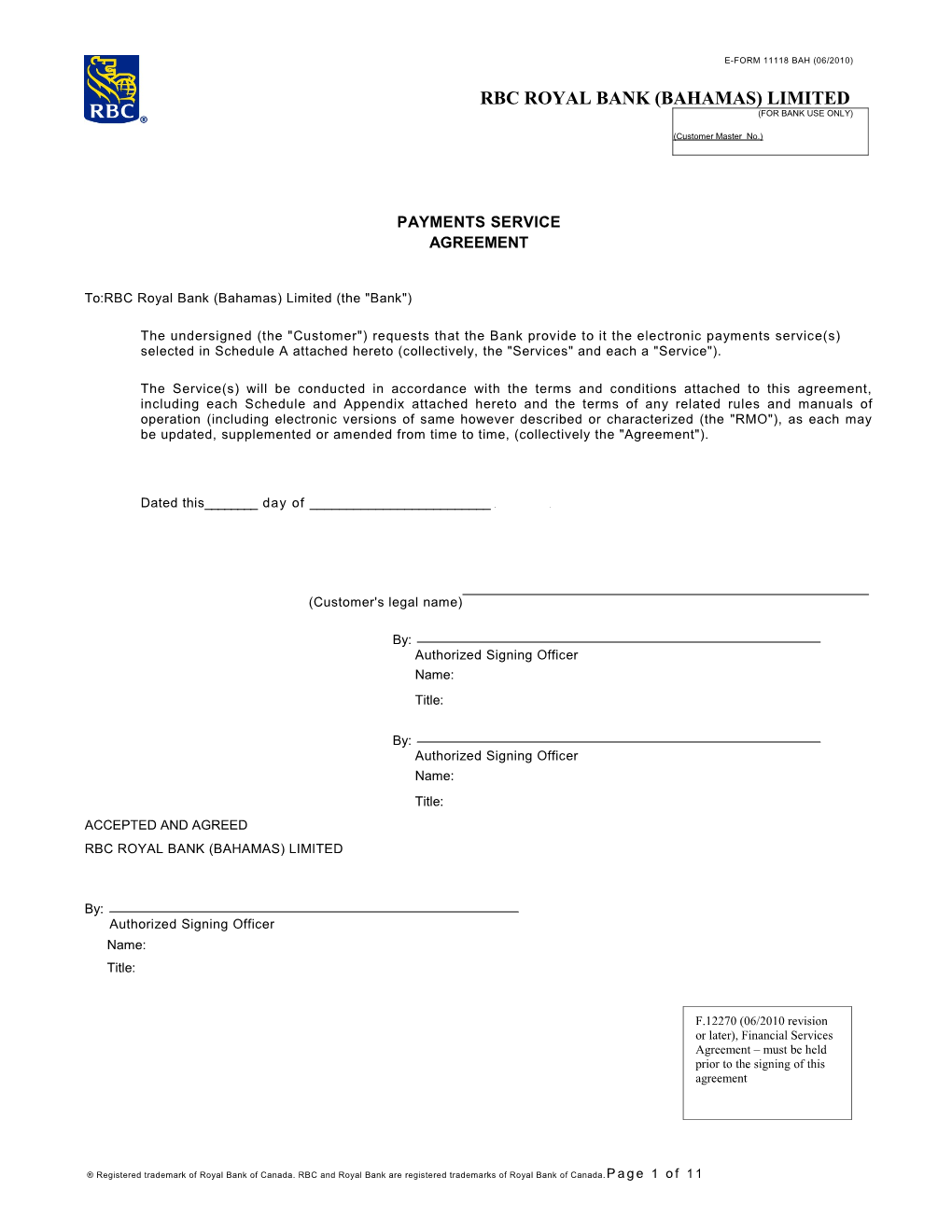 Business Clients - Payments Service Agreement