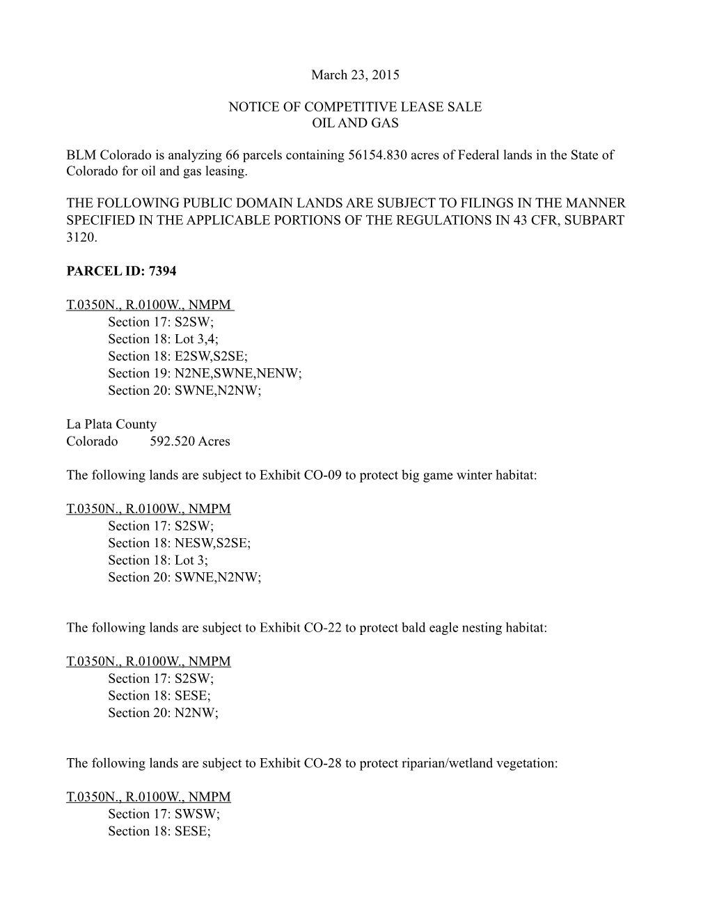 Notice of Competitive Lease Sale