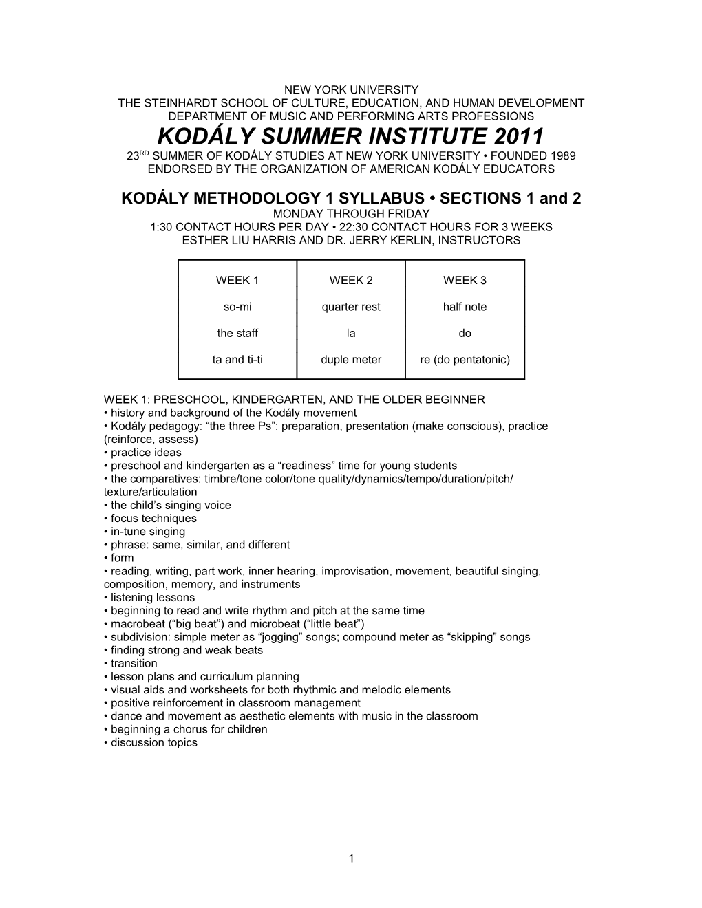 Kodaly Methodology 1 (Sections 1 and 2)