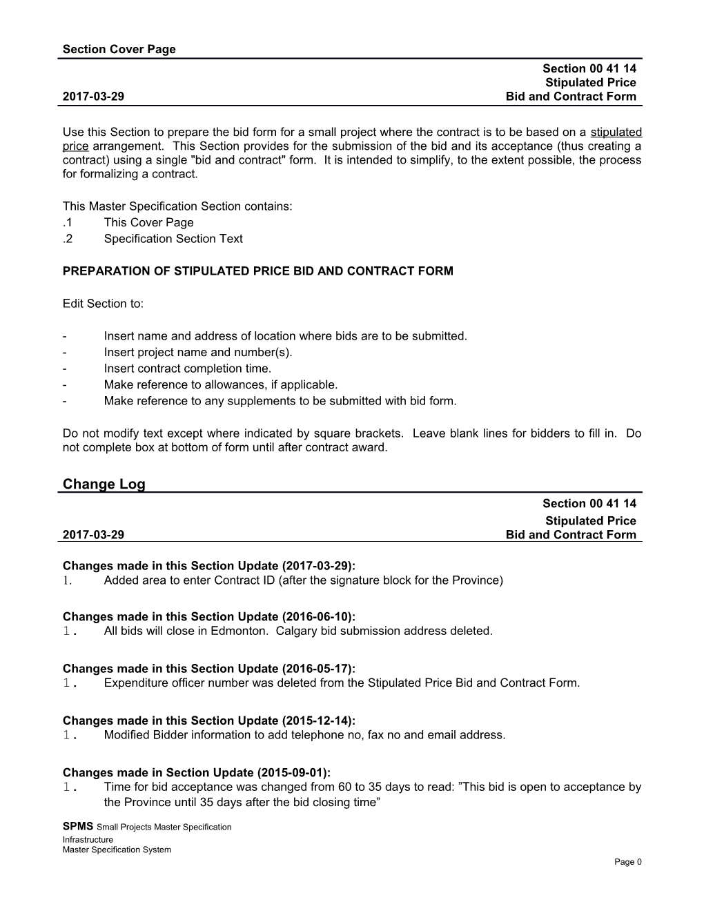 00 41 14 (00413) - Stipulated Price Bid and Contract Form
