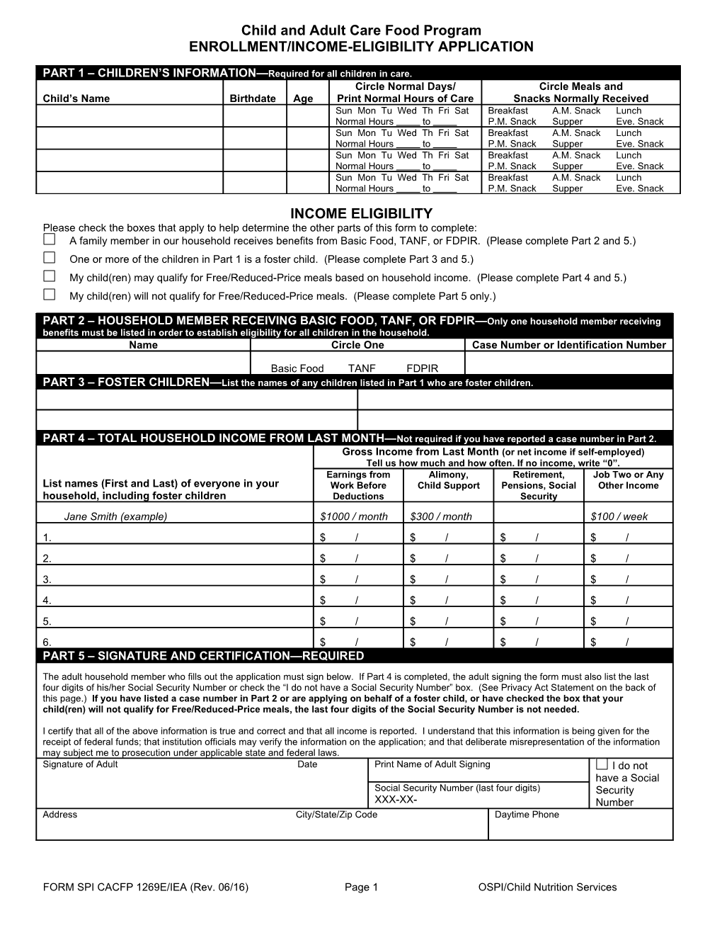 Enrollment and Income Eligibility Application