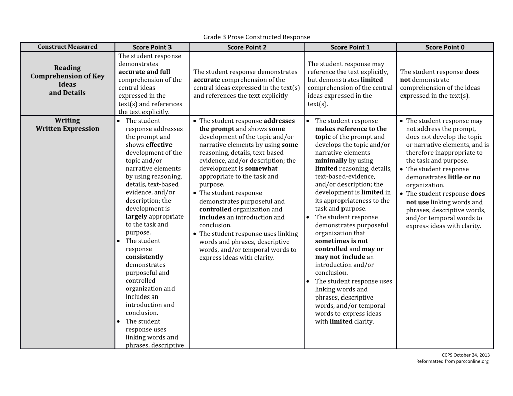 Grade 3 Prose Constructed Response