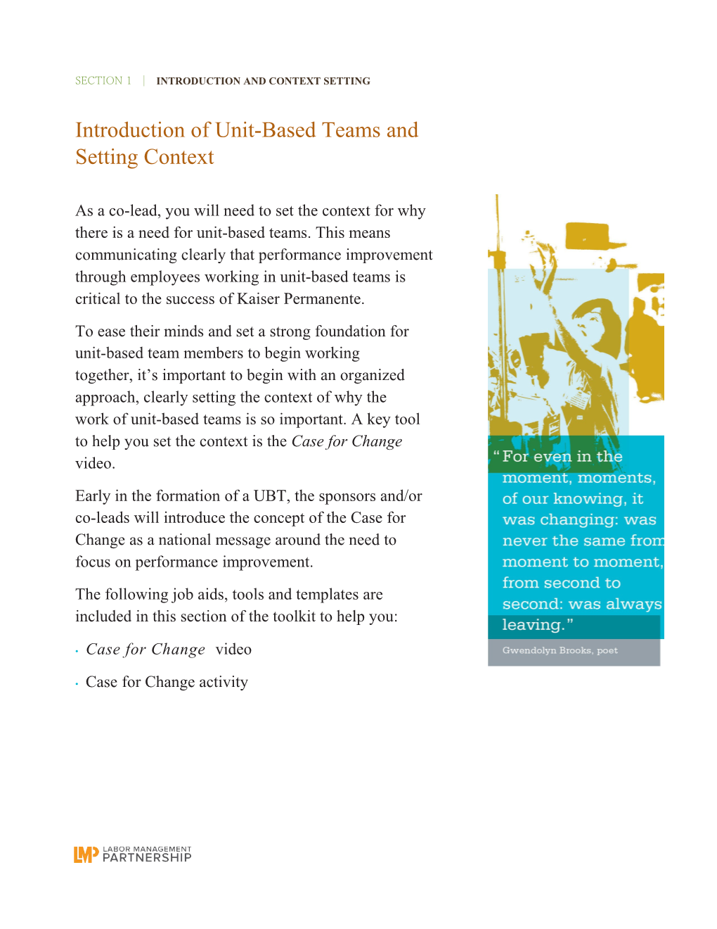 Introduction of Unit-Based Teams and Setting Context