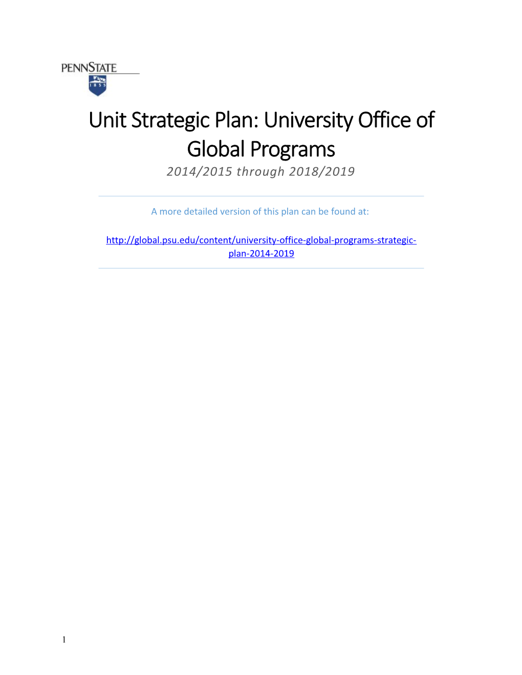 Penn State University Office of Global Programs Strategic Plan