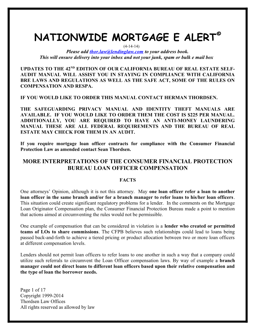 Nationwide Mortgage E Alert