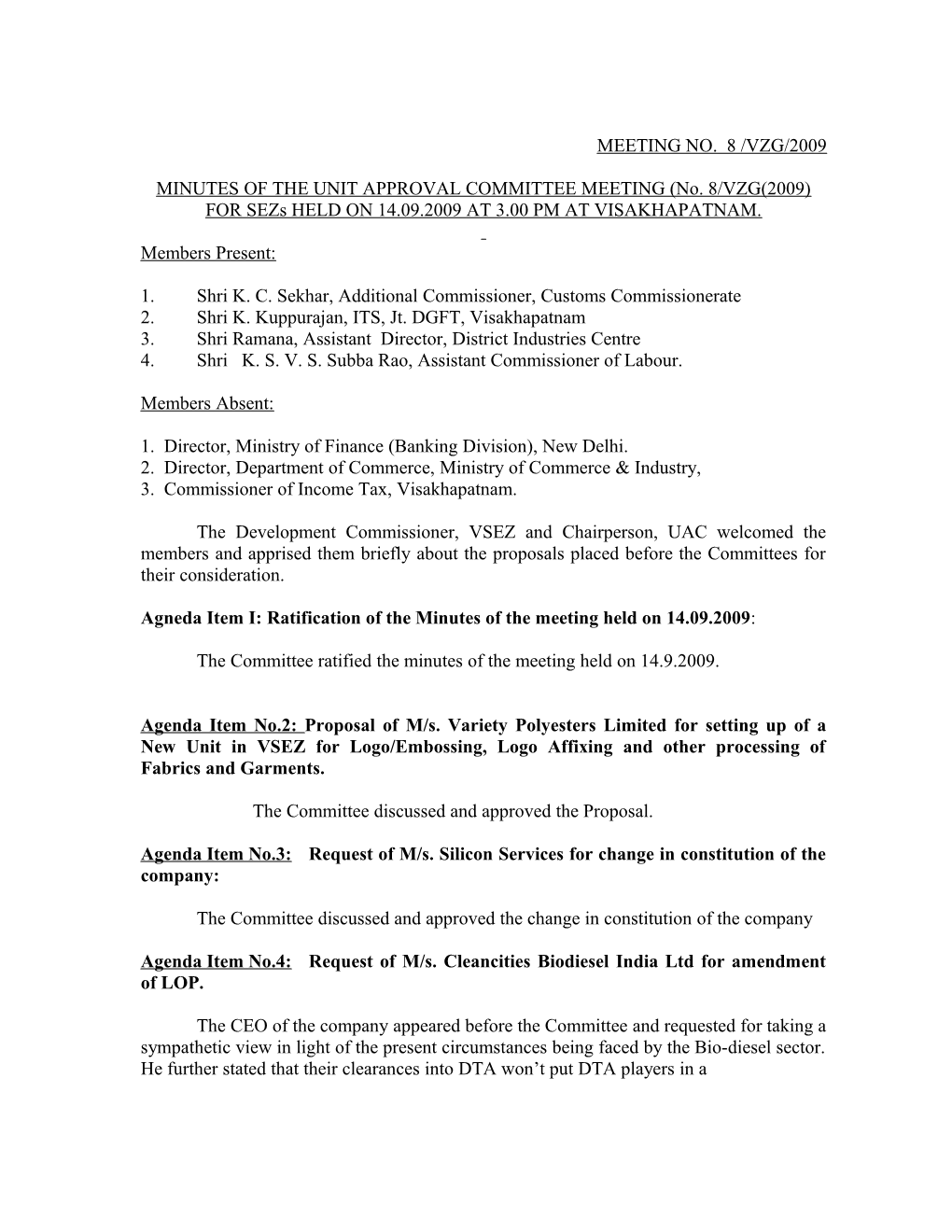 Agenda for the Third Combined Unit Approval Committees Meeting for the Sector Specific