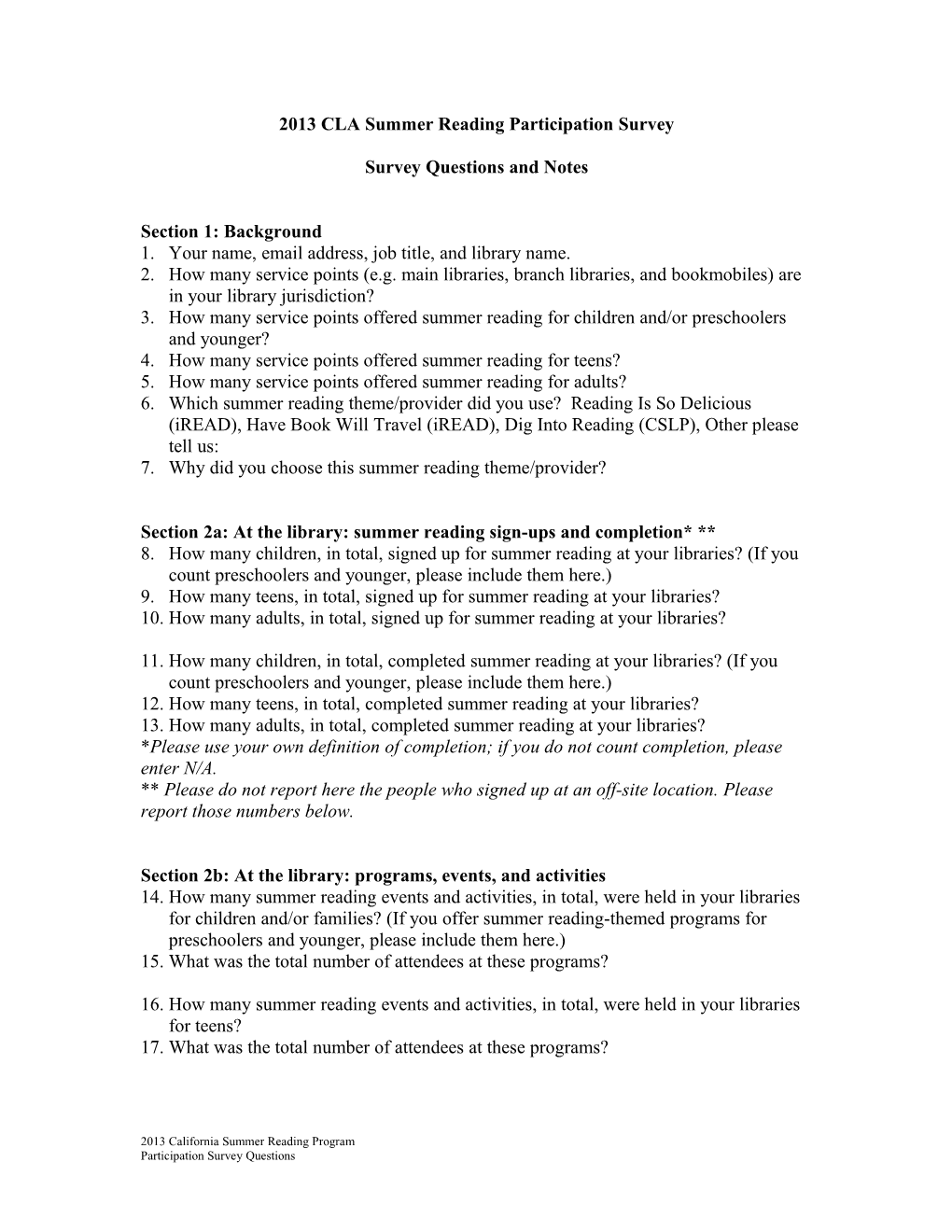 Summer Reading Survey Questions, 2008
