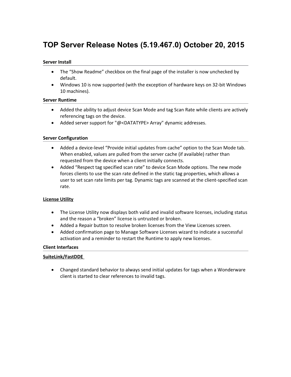 TOP Server Release Notes (5.19.467.0) October20, 2015