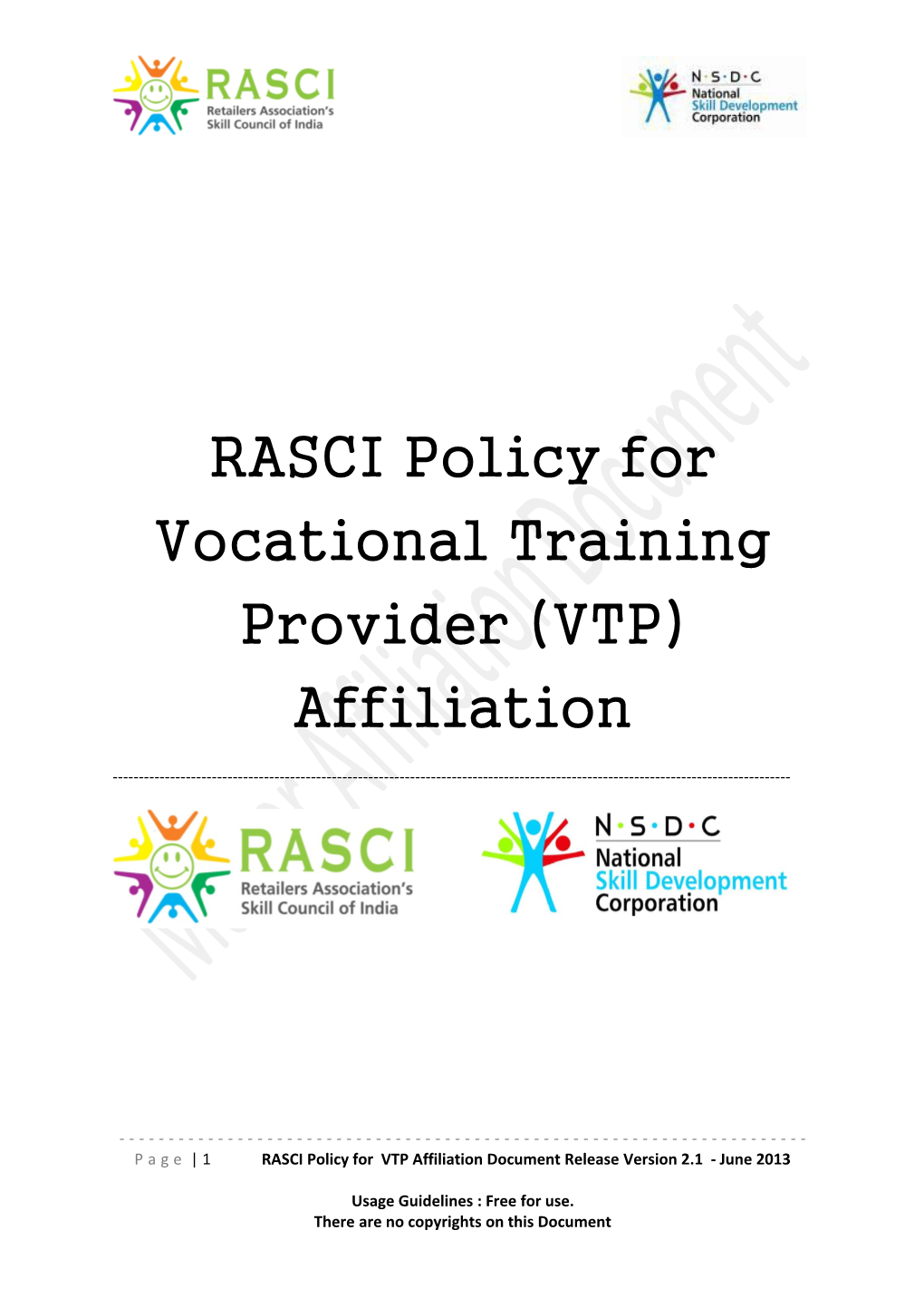 RASCI Policy for Vocational Training Provider (VTP) Affiliation
