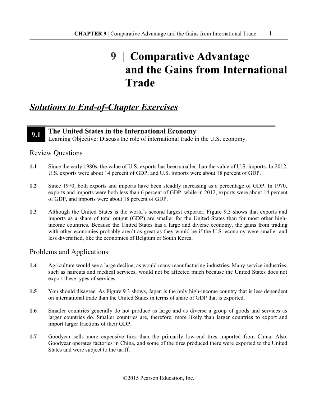 CHAPTER 9 Comparative Advantage and the Gains from International Trade 1