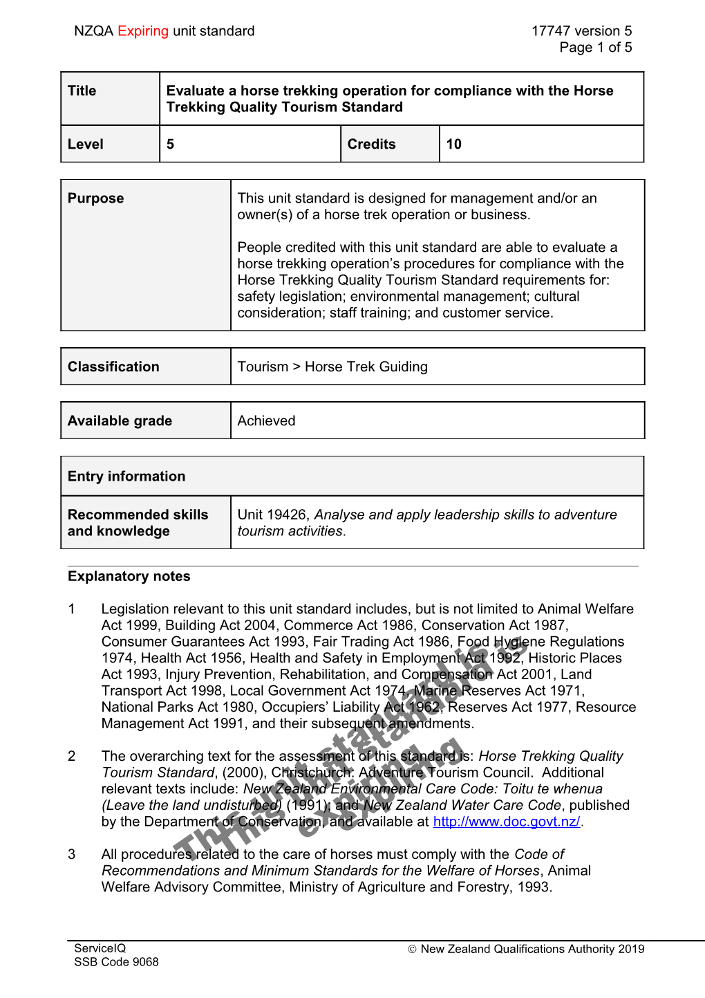 17747 Evaluate a Horse Trekking Operation for Compliance with the Horse Trekking Quality