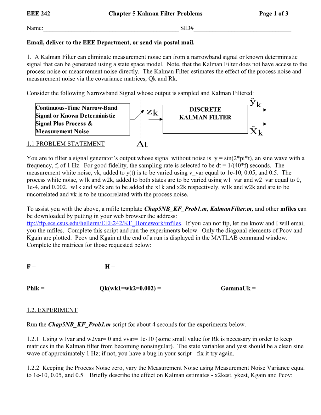 EEE 242 Chapter 5 Kalman Filter Problems Page 1 of 3