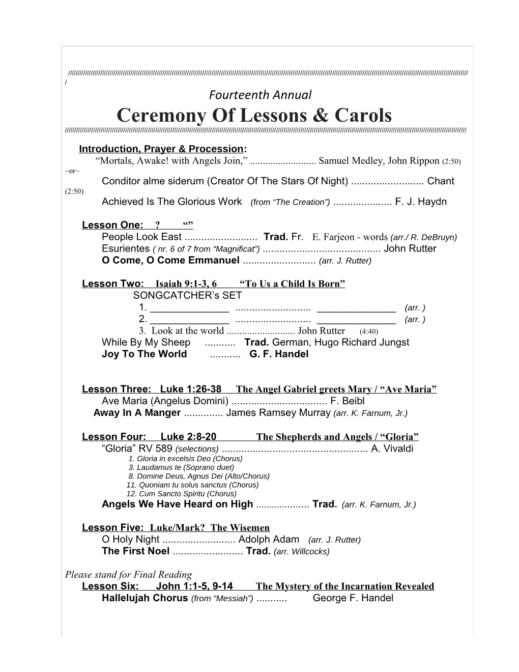 Fourteenth Annual Ceremony of Lessons & Carols