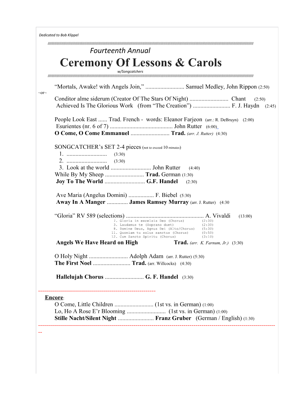 Fourteenth Annual Ceremony of Lessons & Carols