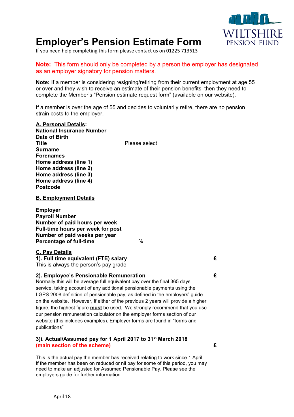 Employer Estimate Form Updated March 2015