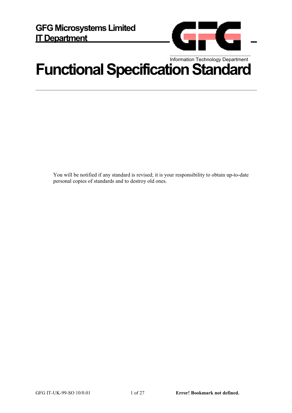 Functional Specification Standard