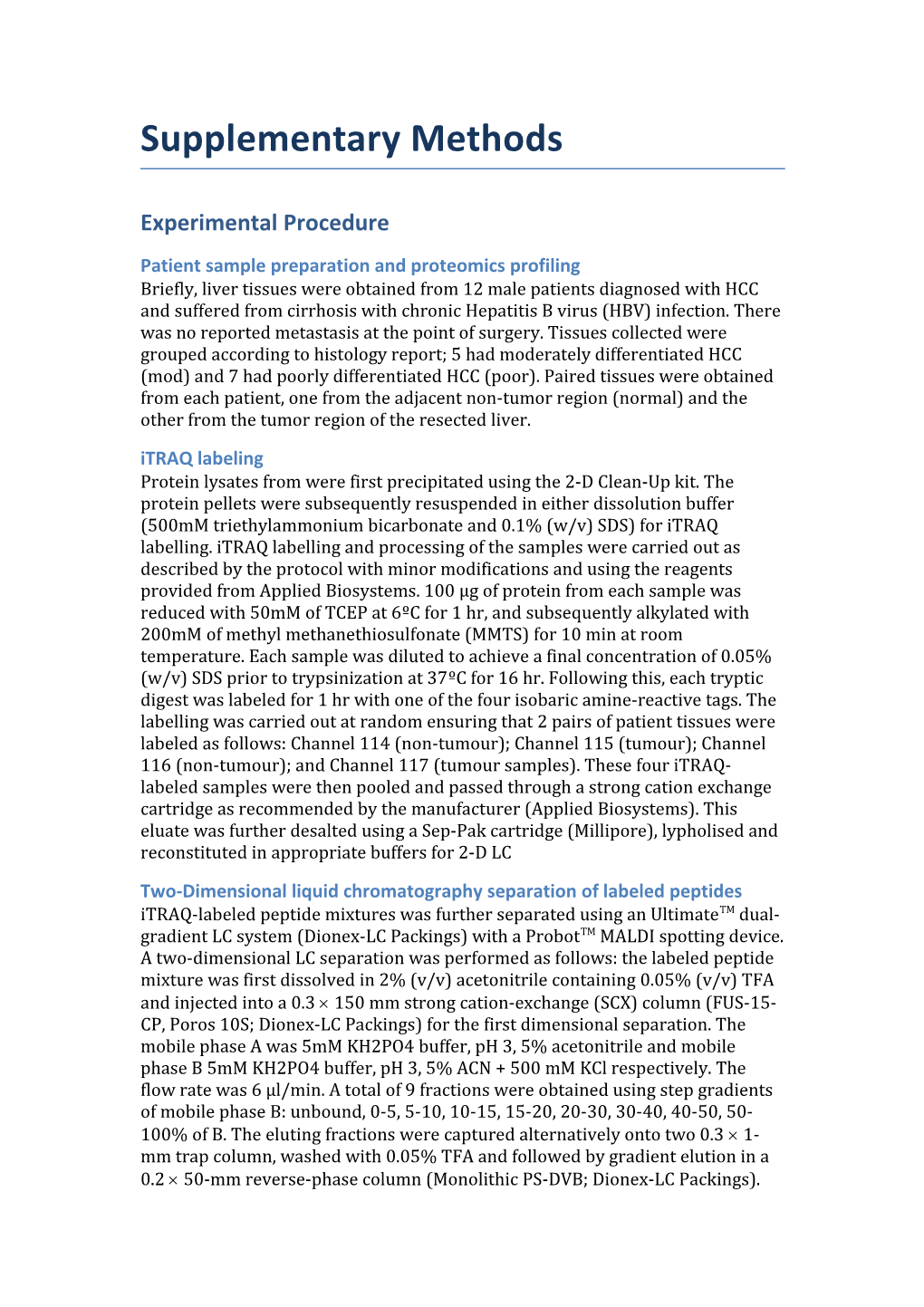 Patient Sample Preparation and Proteomics Profiling